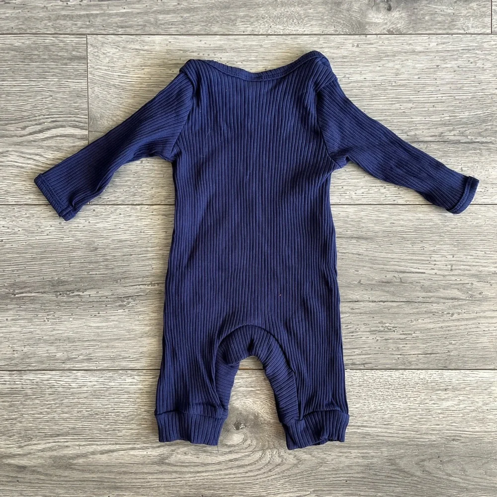 SHEIN Baby Newborn Long Sleeve Snap Romper Hi I’m New Here Navy White 1-3 Month